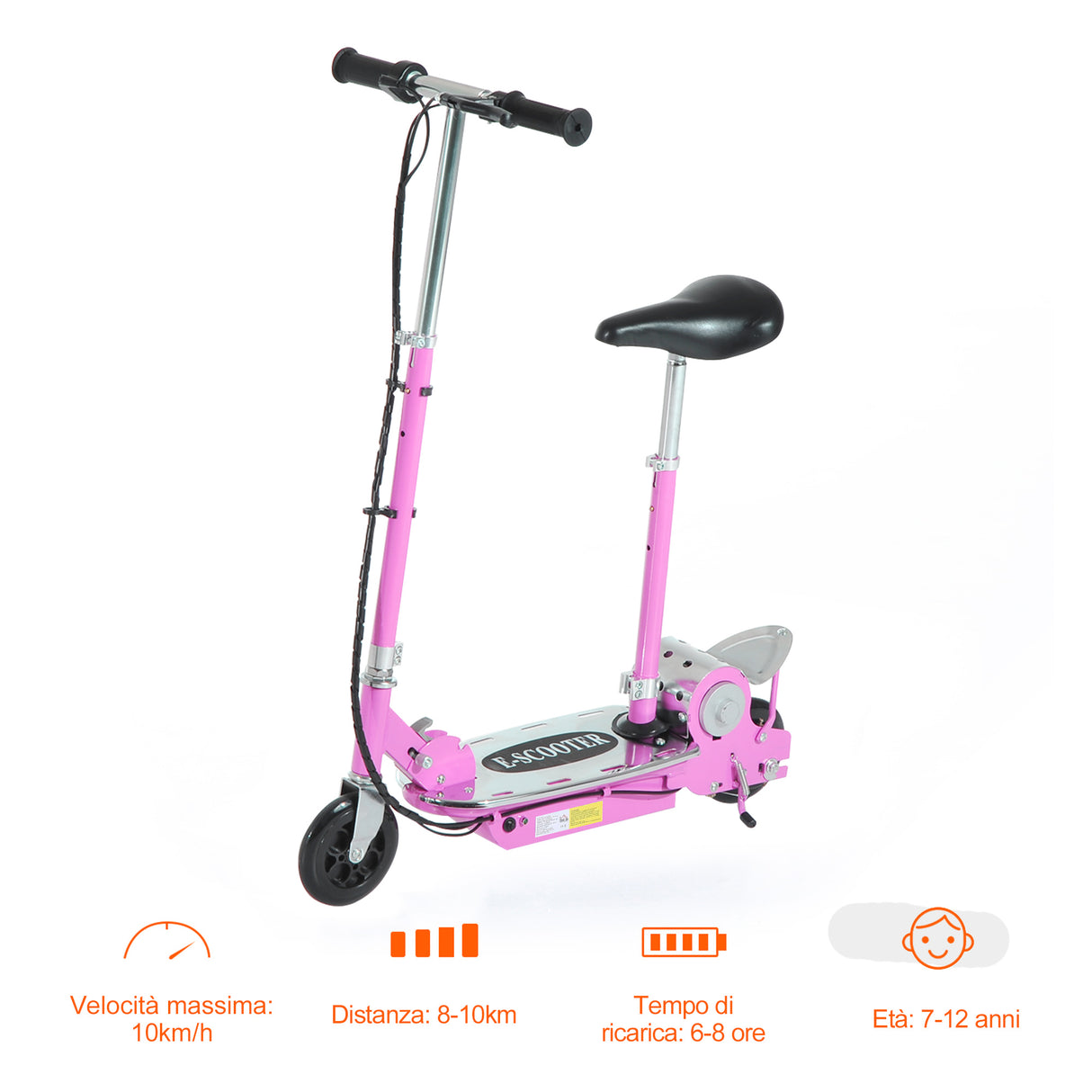 easycomfort easycomfort monopattino elettrico pieghevole con sella 2 ruote e manubrio regolabile bambini 7 12 anni 75x37x98cm rosa