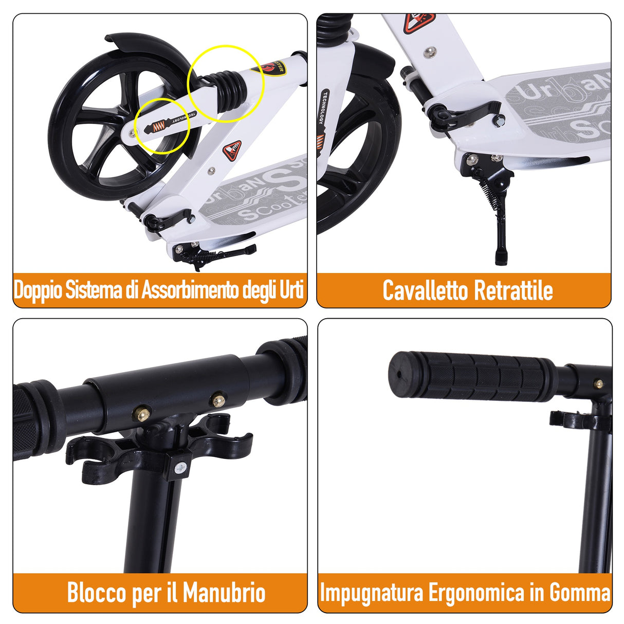 easycomfort easycomfort monopattino pieghevole in alluminio con freno bianco per adulti e bambini