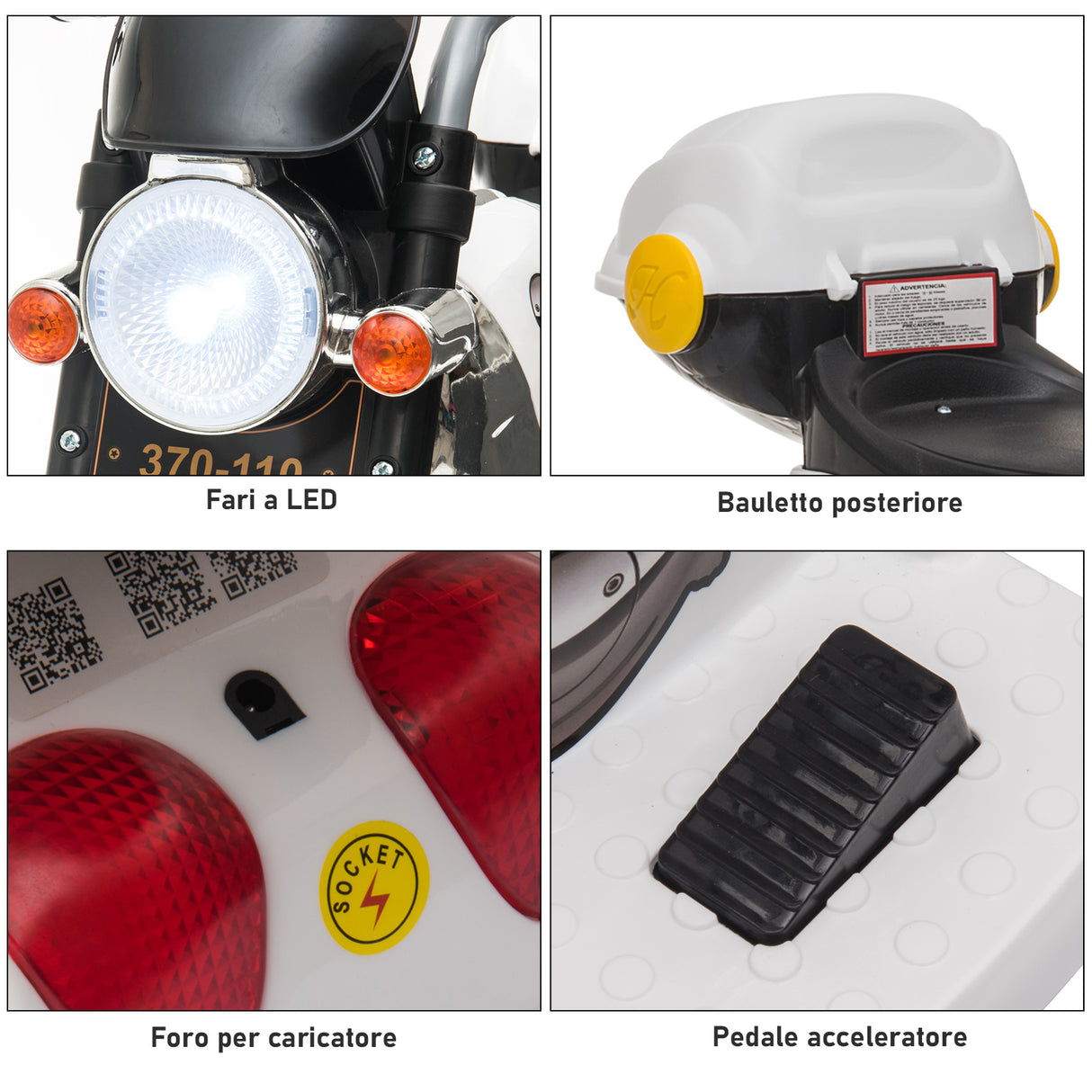 easycomfort easycomfort moto elettrica per bambini 6v a 3 ruote con luci e musica velocita 3kmh eta 18 36 mesi 87x46x54cm bianco