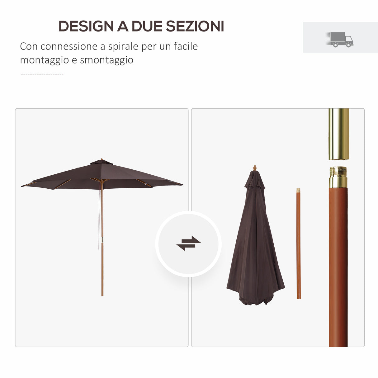 easycomfort easycomfort ombrellone da giardino 3x2 5 m con palo in legno e 8 stecche parasole da esterno in poliestere caffe