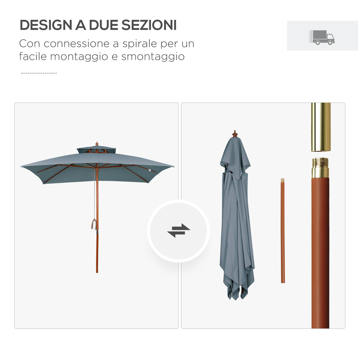 easycomfort easycomfort ombrellone da giardino 3x3m con 8 stecche in bamboo e copertura parasole a 2 livelli grigio