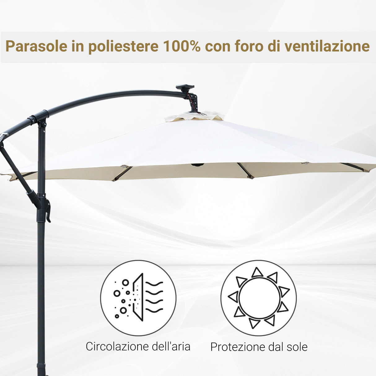 easycomfort easycomfort ombrellone da giardino a braccio 3x2 5 m con manovella e 8 strisce led a energia solare crema