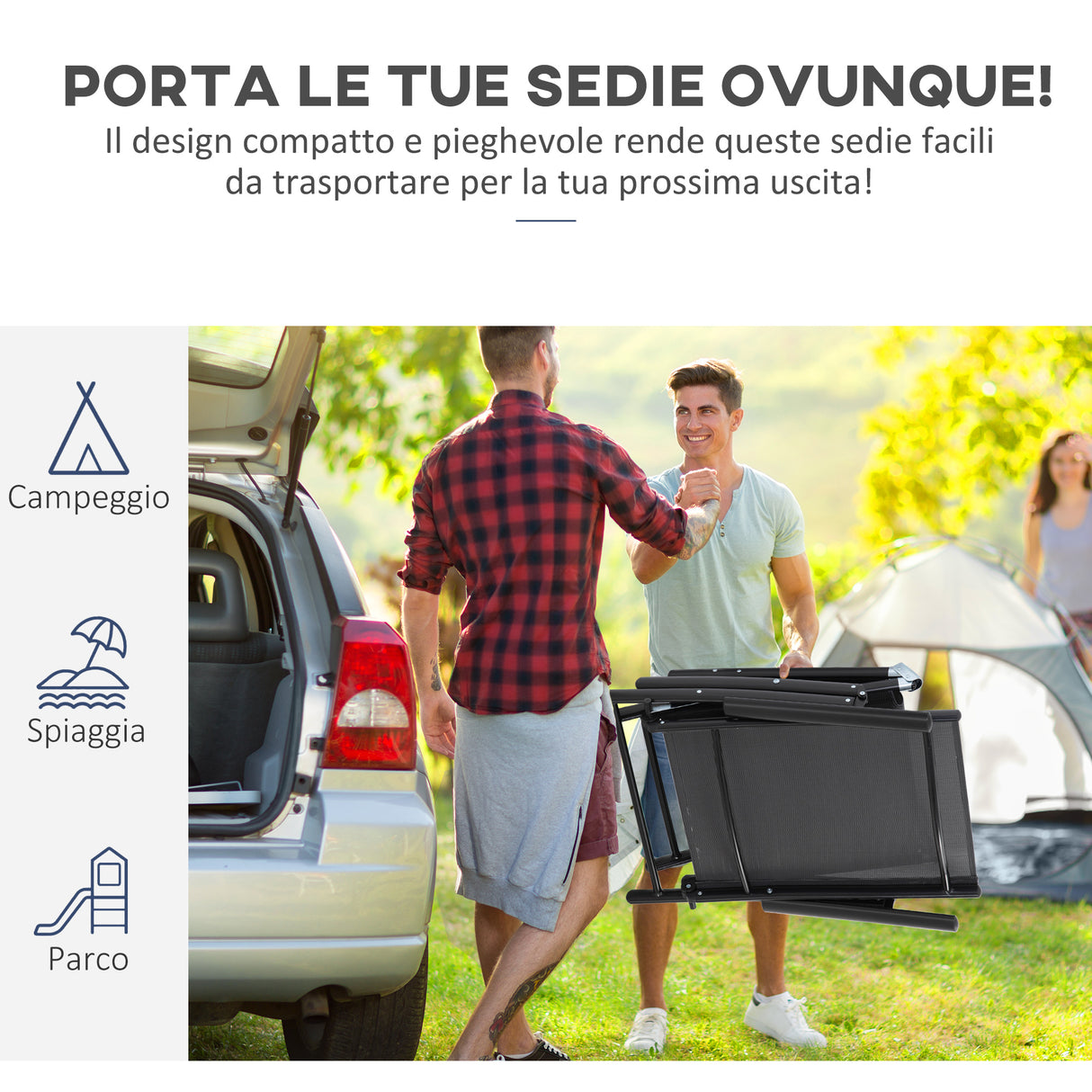 easycomfort easycomfort oustunny set 2 sdraio da giardino pieghevoli con schienale regolabile 64x134x95cm nero