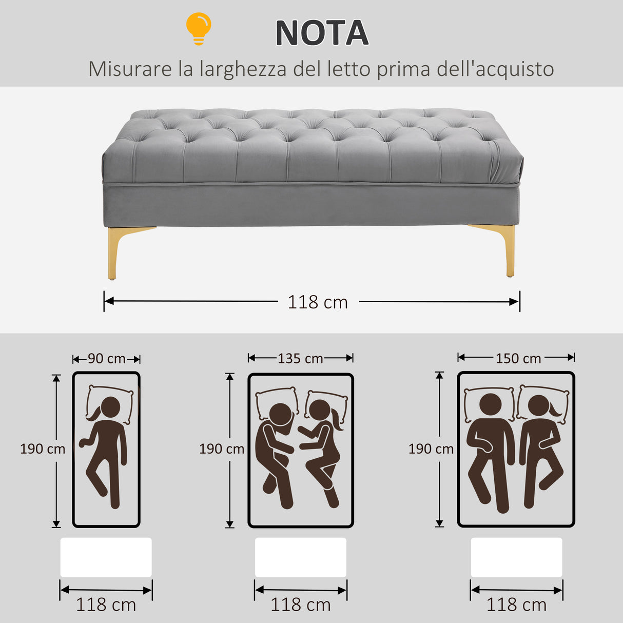 easycomfort easycomfort panca imbottita fondoletto in tessuto vellutato panca per camera da letto e ingresso con decorazione a trapunta piedini in metallo grigio