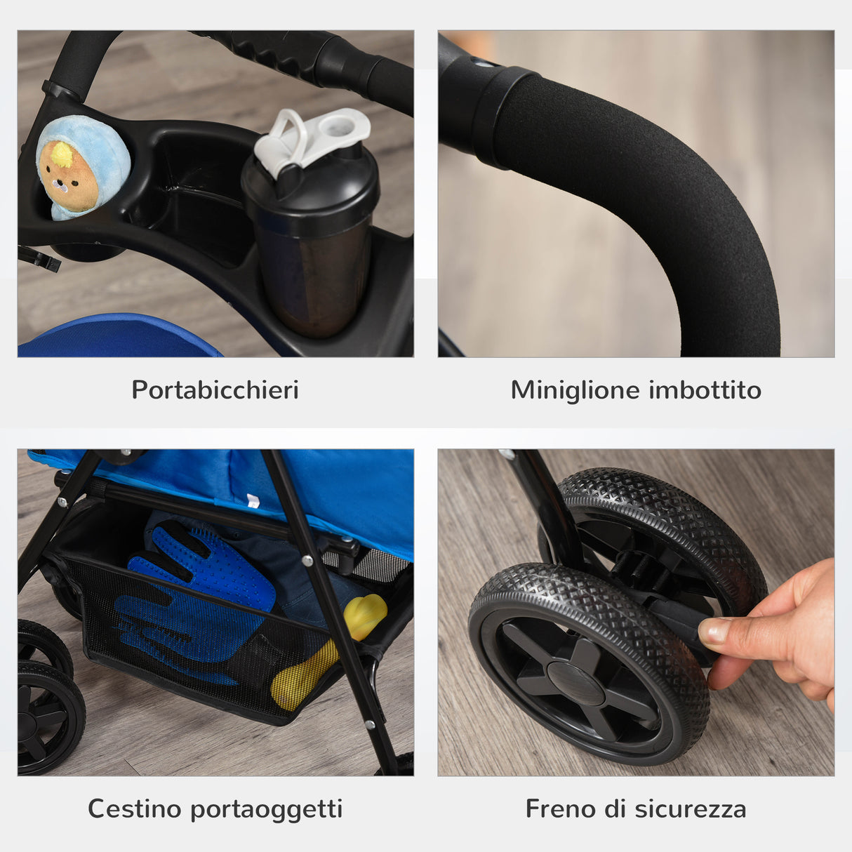 easycomfort easycomfort passeggino per cani pieghevole con guinzaglio di sicurezza e cestino portaoggetti blu