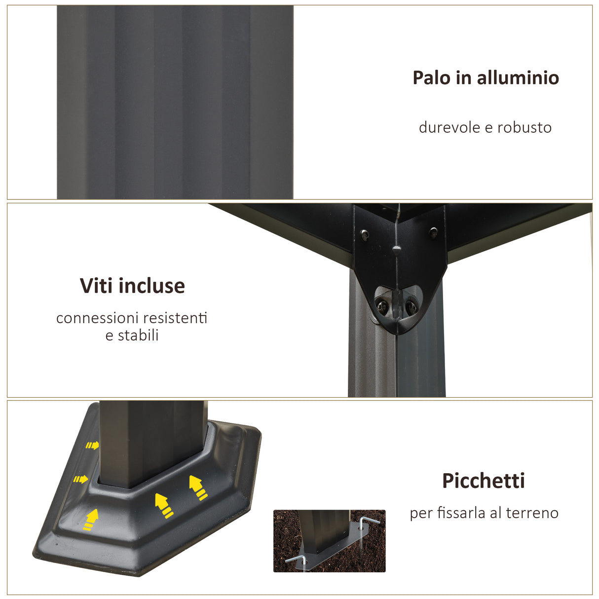 easycomfort easycomfort pergola in alluminio e policarbonato 3x3m con tetto apribile a manovella grigio