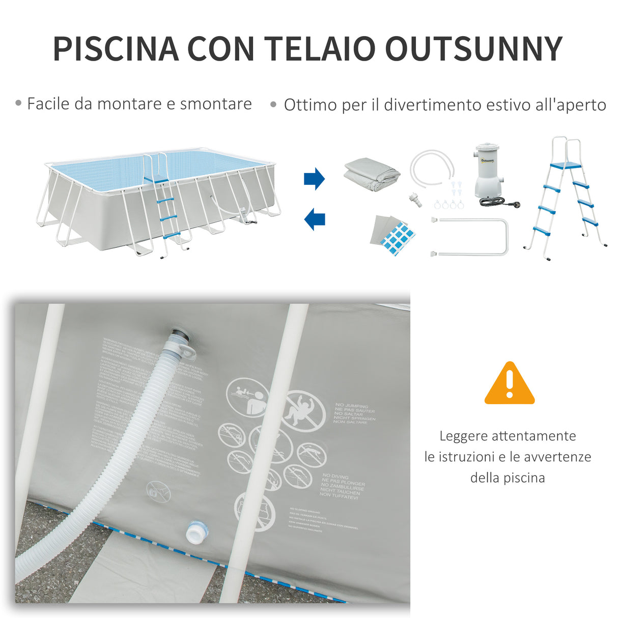 easycomfort easycomfort piscina fuori terra in acciaio e pvc rinforzato con filtro 580x310x122cm grigio chiaro