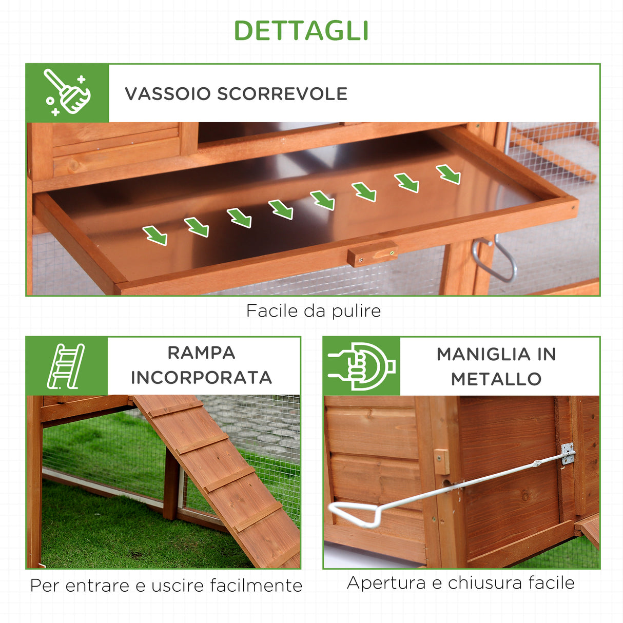 easycomfort easycomfort pollaio da giardino con nidificazione e area di corsa in legno 168x110 5x101 5cm