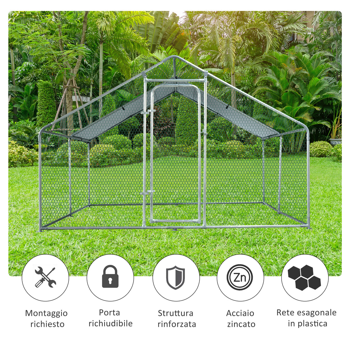 easycomfort easycomfort pollaio da giardino gabbia box per esterno zincato con tessuto oxford di copertura 3 x 4 x 1 95 m