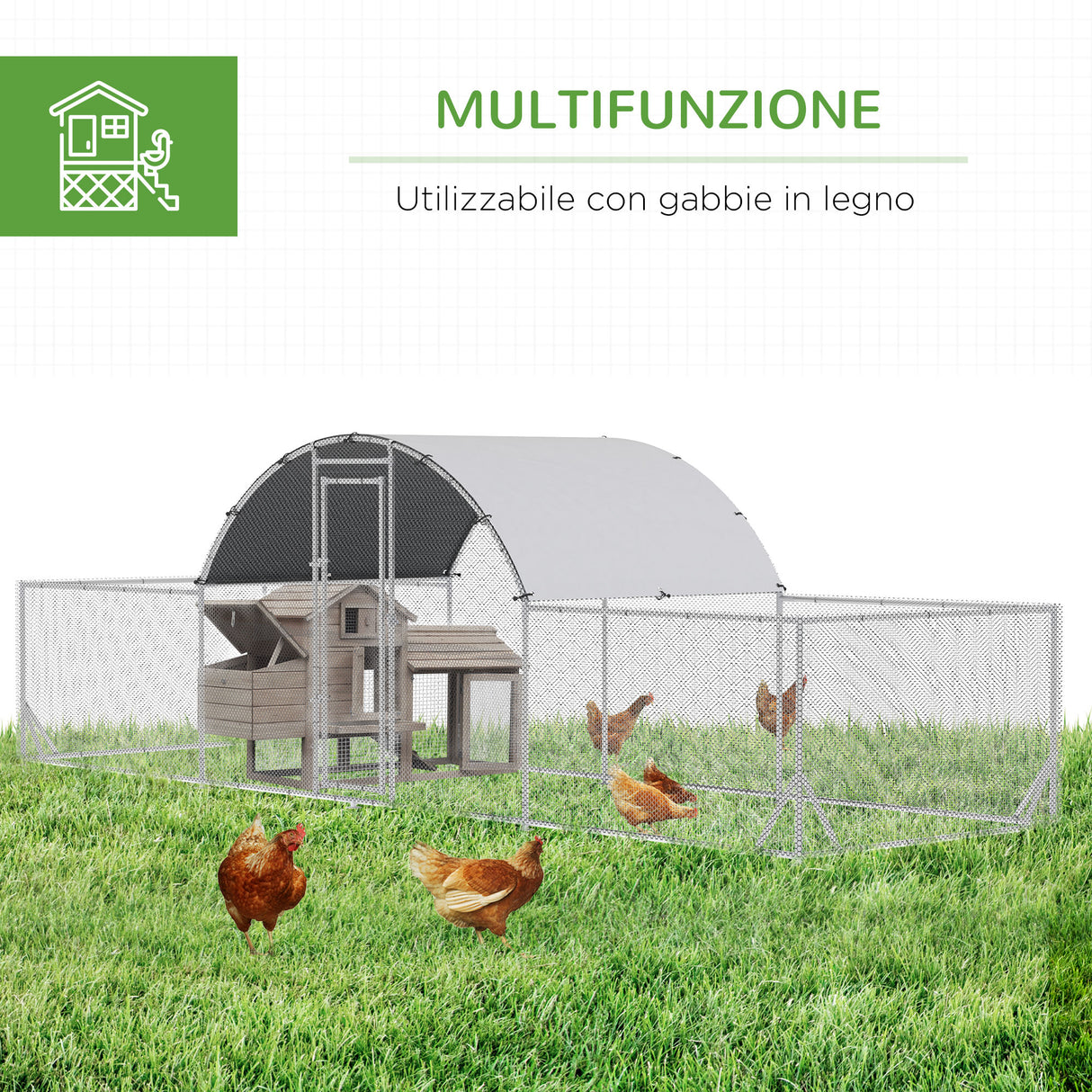 easycomfort easycomfort pollaio da giardino per 12 14 galline in acciaio zincato e pe con tettoia e serratura 660x190x195 cm