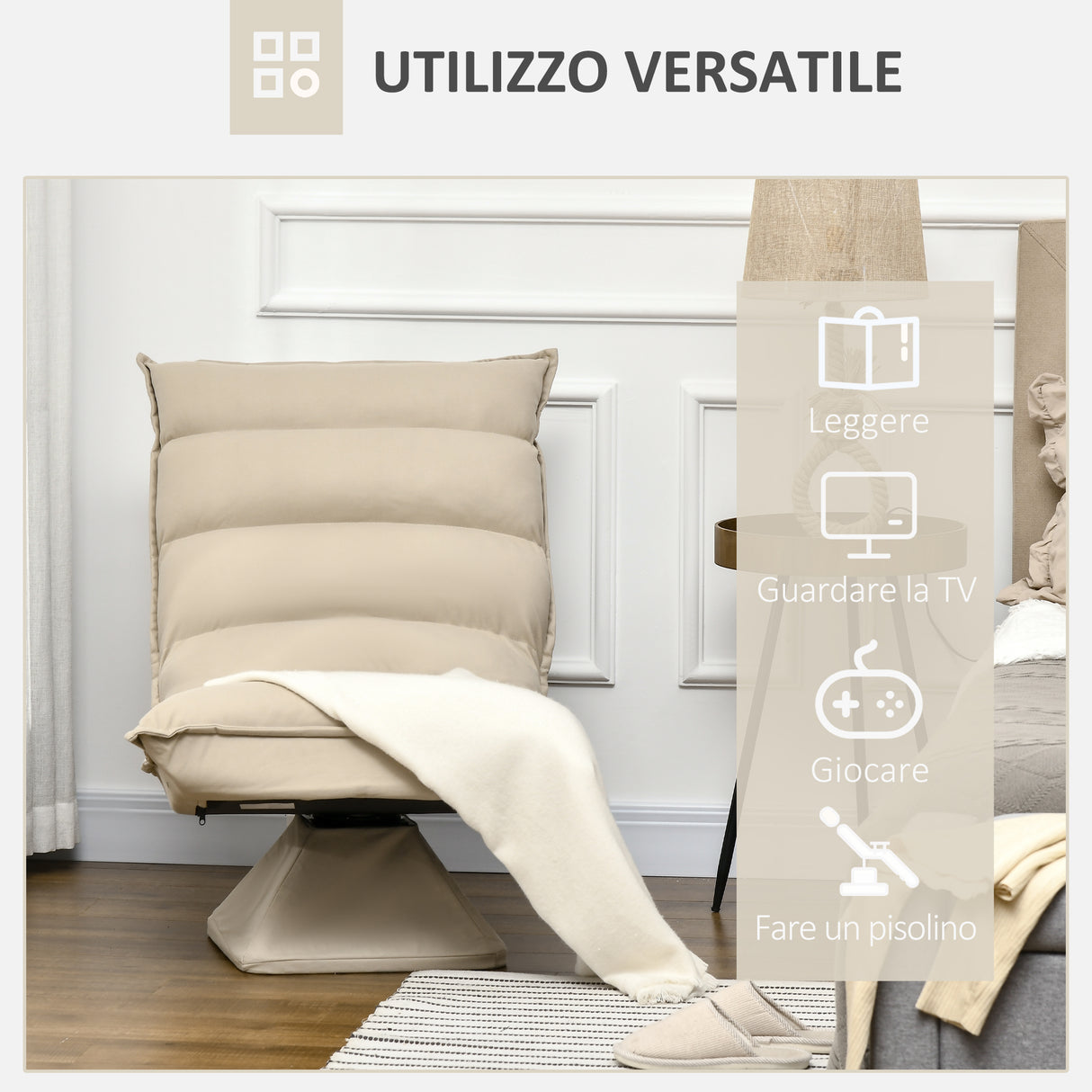 easycomfort easycomfort poltrona in tessuto imbottita girevole a 360 e reclinabile a 3 livelli 62x62x95cm beige