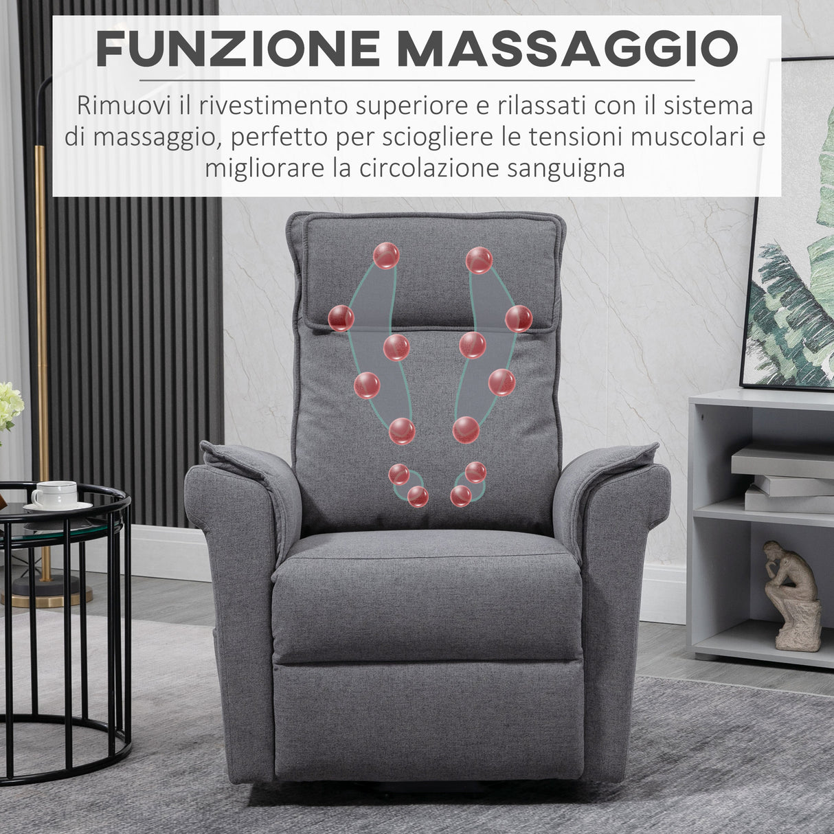 easycomfort easycomfort poltrona relax alzapersona massaggiante e reclinabile a 150 rivestimento in tessuto grigio