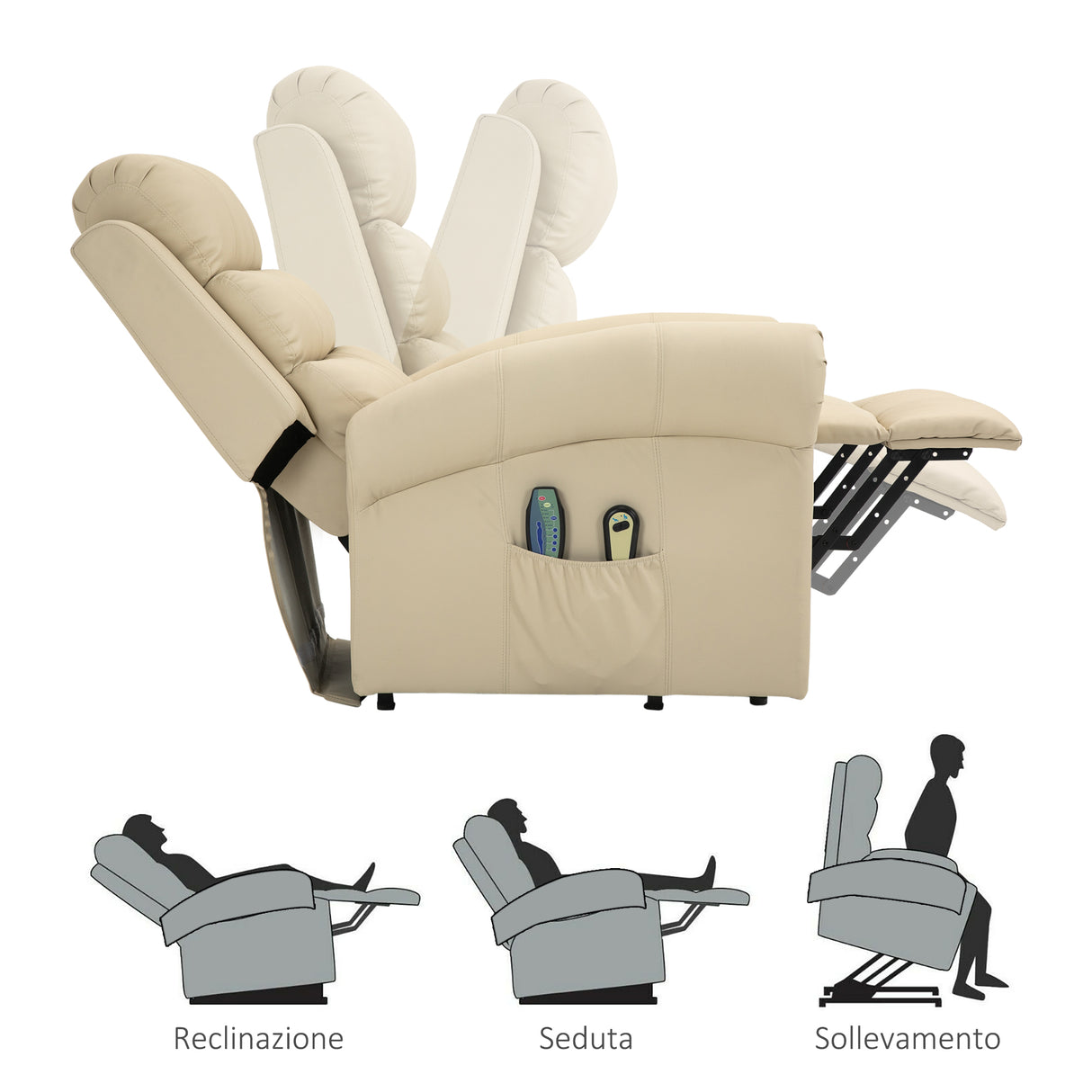 easycomfort easycomfort poltrona relax alzapersona reclinabile con funzione massaggio 98x96x105cm crema