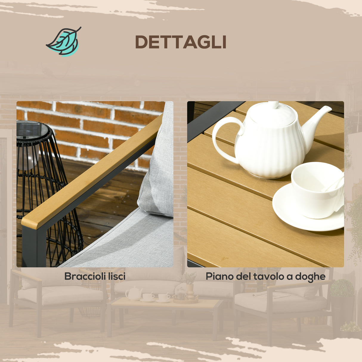 easycomfort easycomfort salotto da esterni da 4 pezzi con divanetto 2 poltrone e tavolino in alluminio grigio chiaro