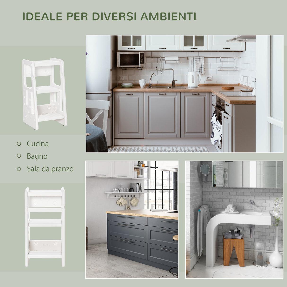 easycomfort easycomfort scaletta per bambini torre montessoriana altezza regolabile 3 livelli hdpe inodore 47x47x90cm bianco