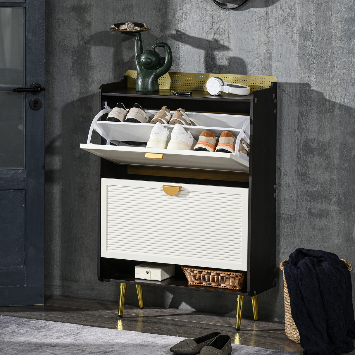 easycomfort easycomfort scarpiera salvaspazio con 2 cassetti e mensola per 12 paia di scarpe 70x25 4x101cm