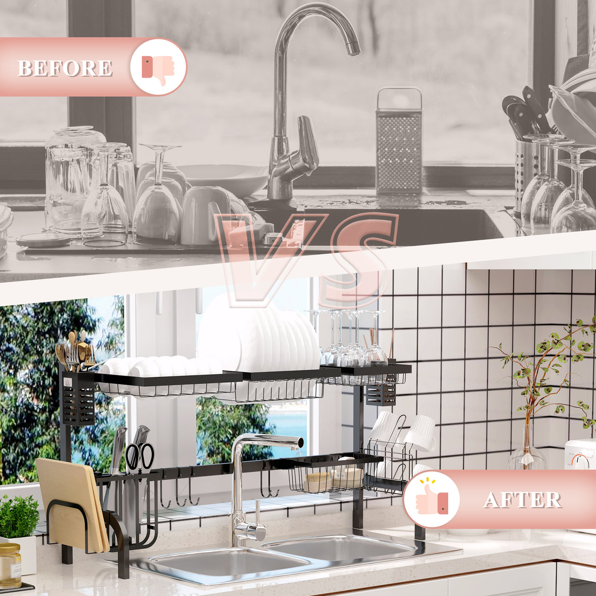 easycomfort easycomfort scolapiatti da appoggio a 2 ripiani in acciaio per lavandino 100x30x52 5cm nero