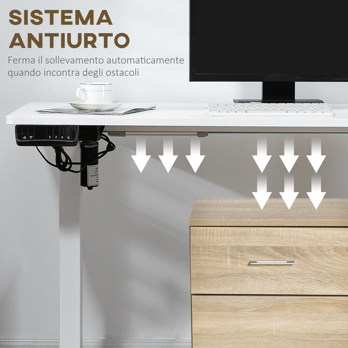 easycomfort easycomfort scrivania sollevabile elettrica a 3 altezze con sistema anticollisione 120x60x74 5 114 5cm bianco