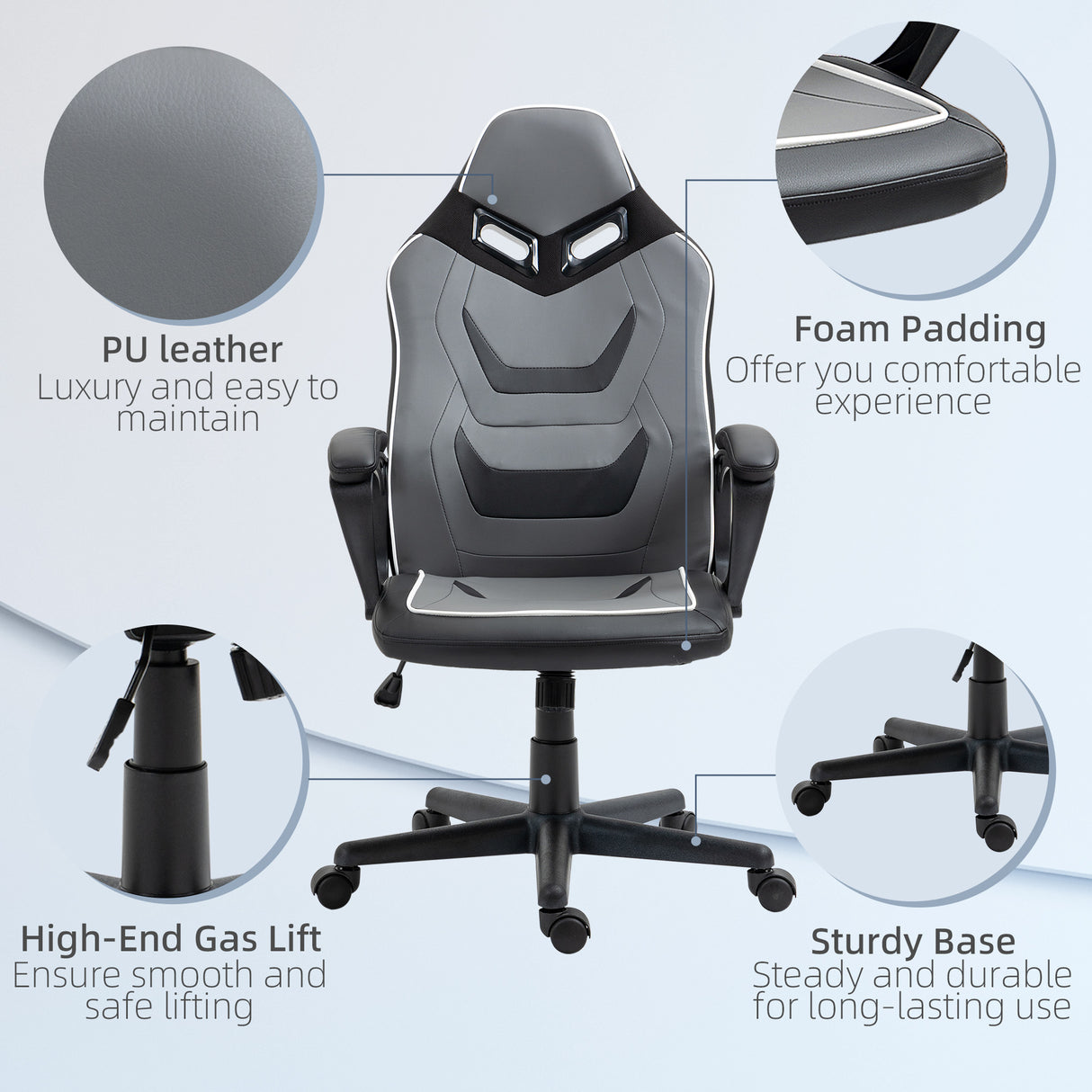 easycomfort easycomfort sedia da gaming ad altezza regolabile con funzione dondolo per casa e ufficio 60x63x113 125 cm grigia e nera