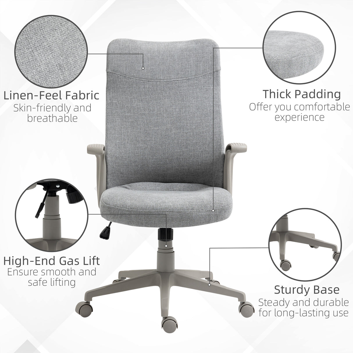 easycomfort easycomfort sedia da ufficio elegante con seduta effetto lino altezza regolabile e ruote 61x64 5x104 112 cm grigia