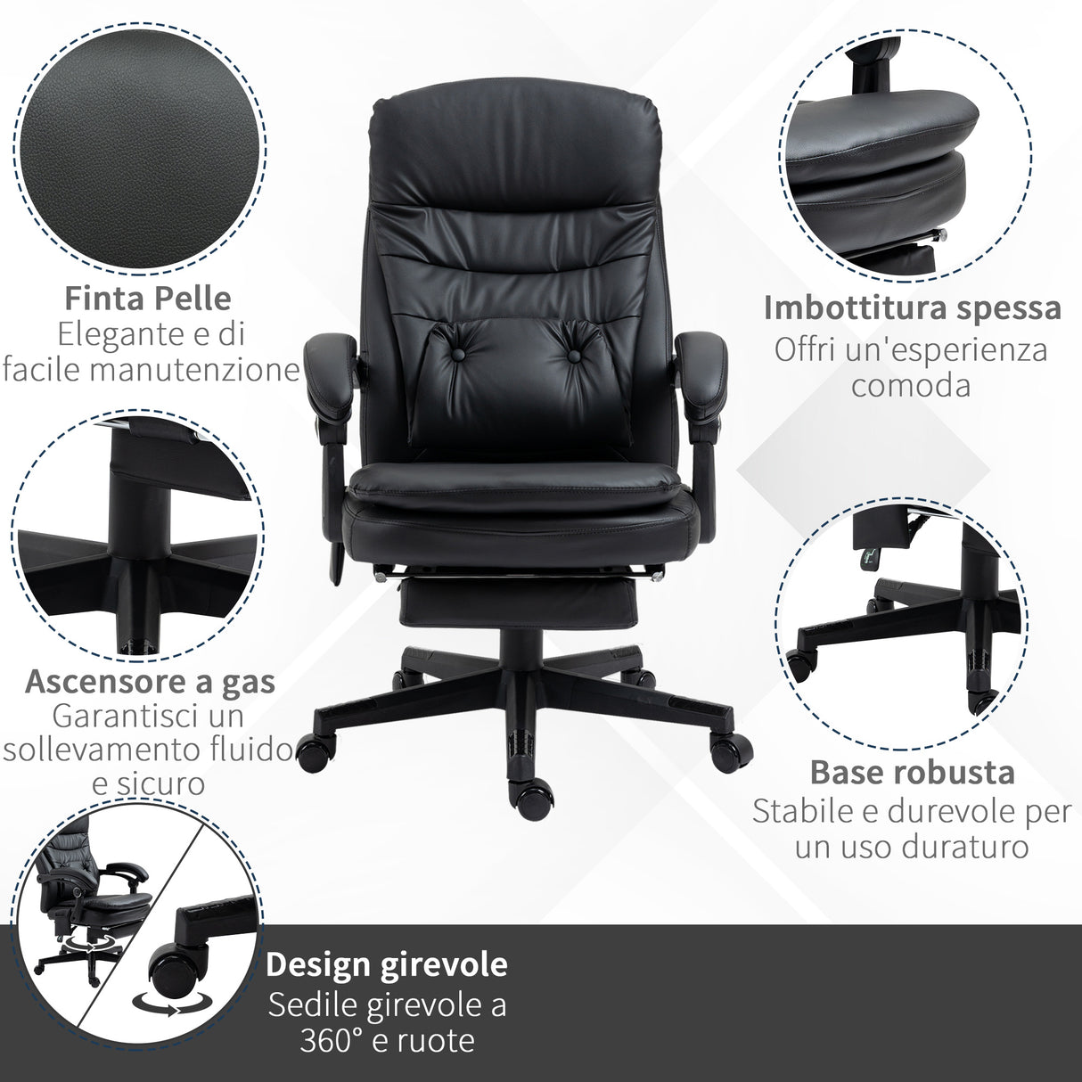 easycomfort easycomfort sedia da ufficio massaggiante in similpelle con presa usb 64x69x107 115cm nero