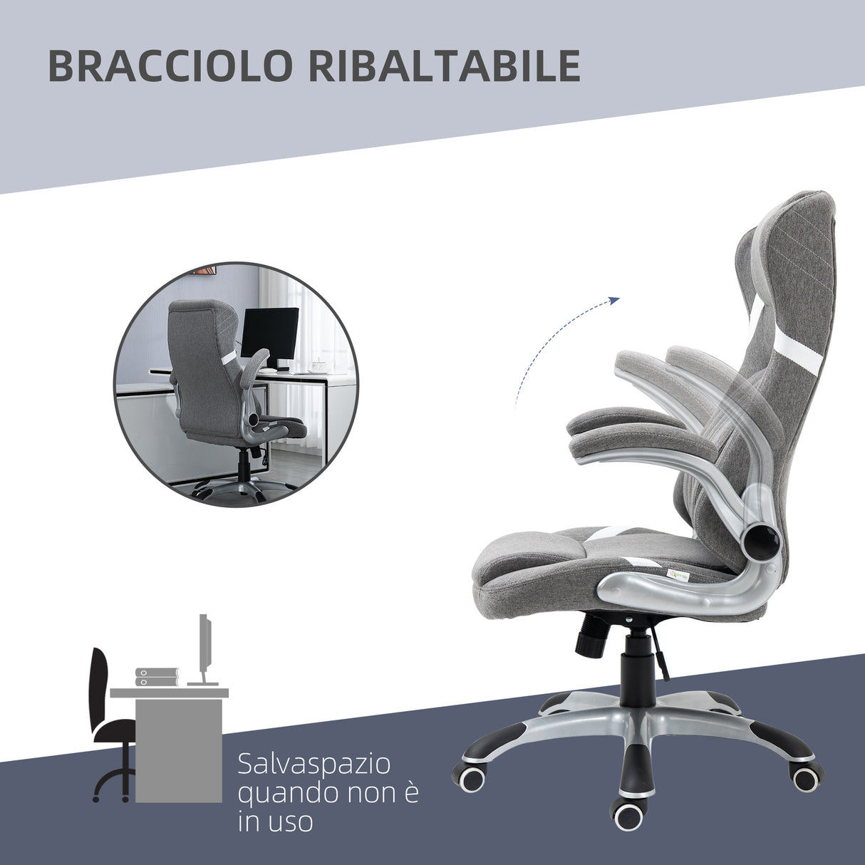 easycomfort easycomfort sedia da ufficio reclinabile in tessuto traspirante e acciaio con altezza regolabile 68x76x109 117 cm
