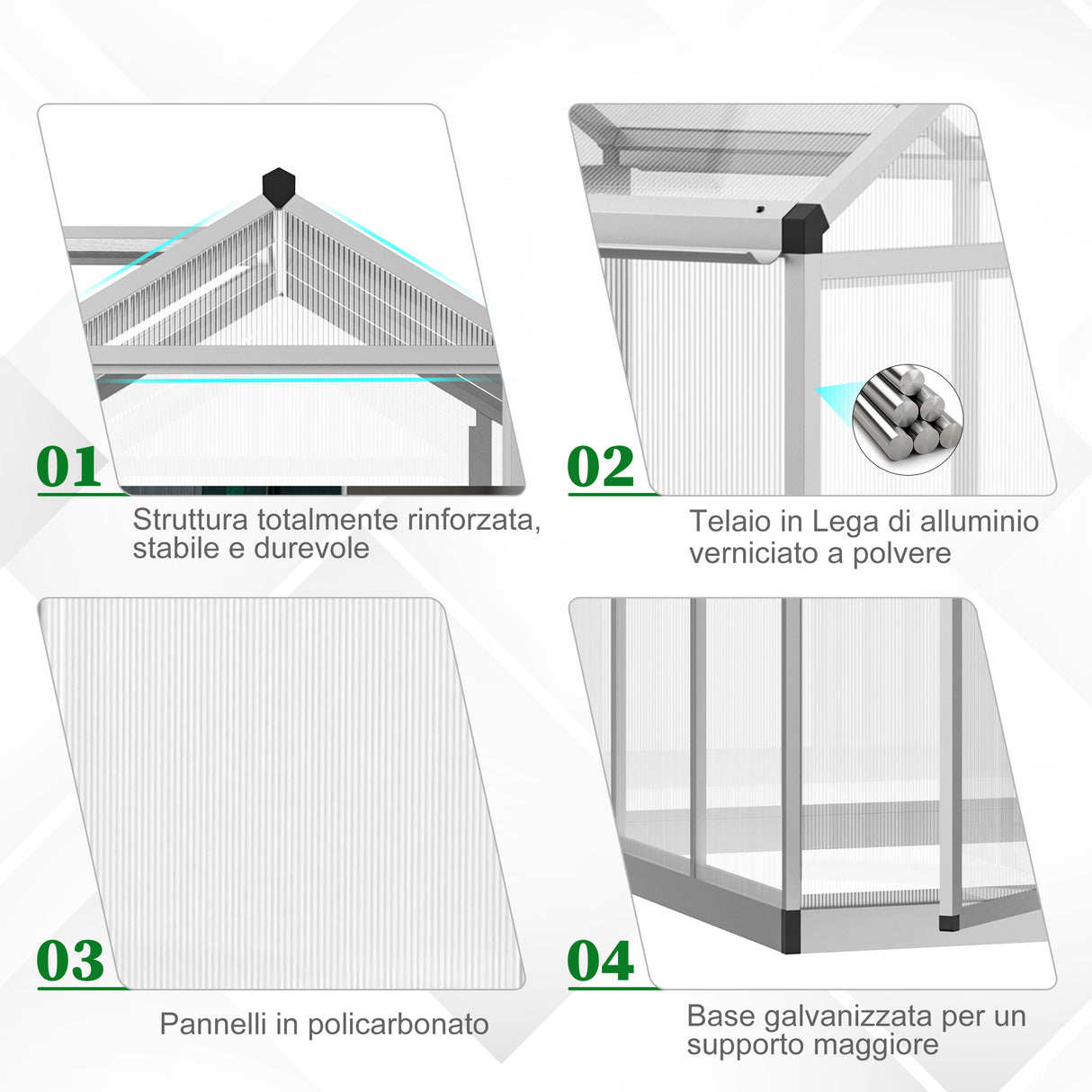 easycomfort easycomfort serra da giardino e orto in policarbonato con tetto regolabile e porta telaio in alluminio 182x183x195cm