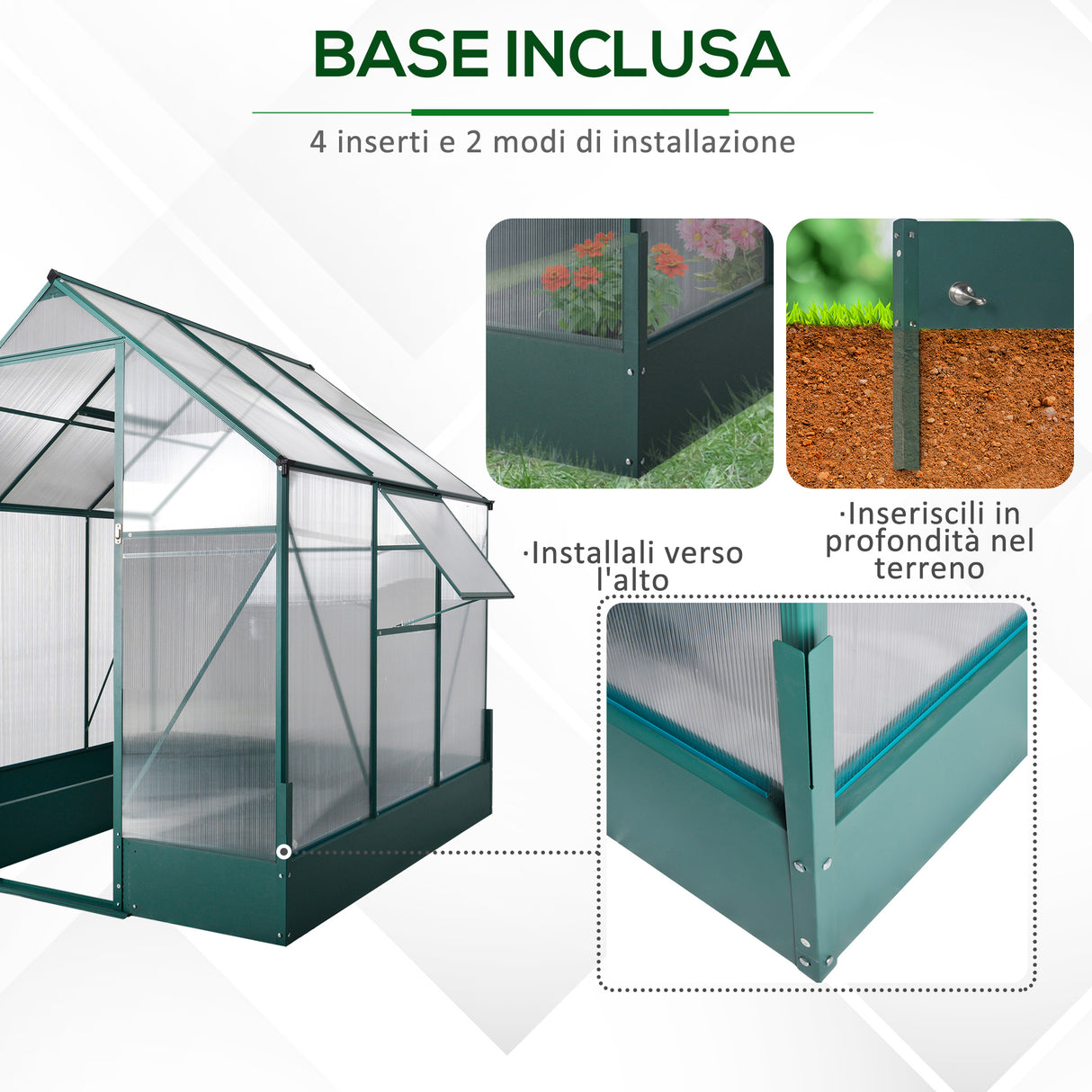 easycomfort easycomfort serra da giardino in policarbonato e alluminio con finestre e base inclusa 190x190x220 cm