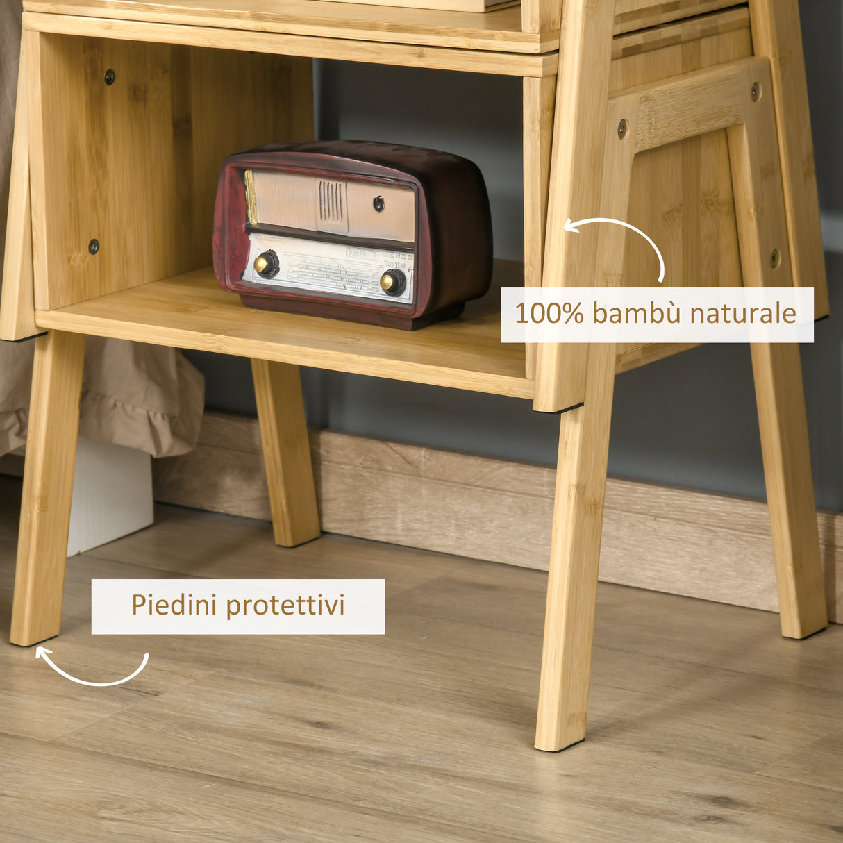 easycomfort easycomfort set 2 comodini design aperto e impilabile struttura in bambu 43x32 5x42cm