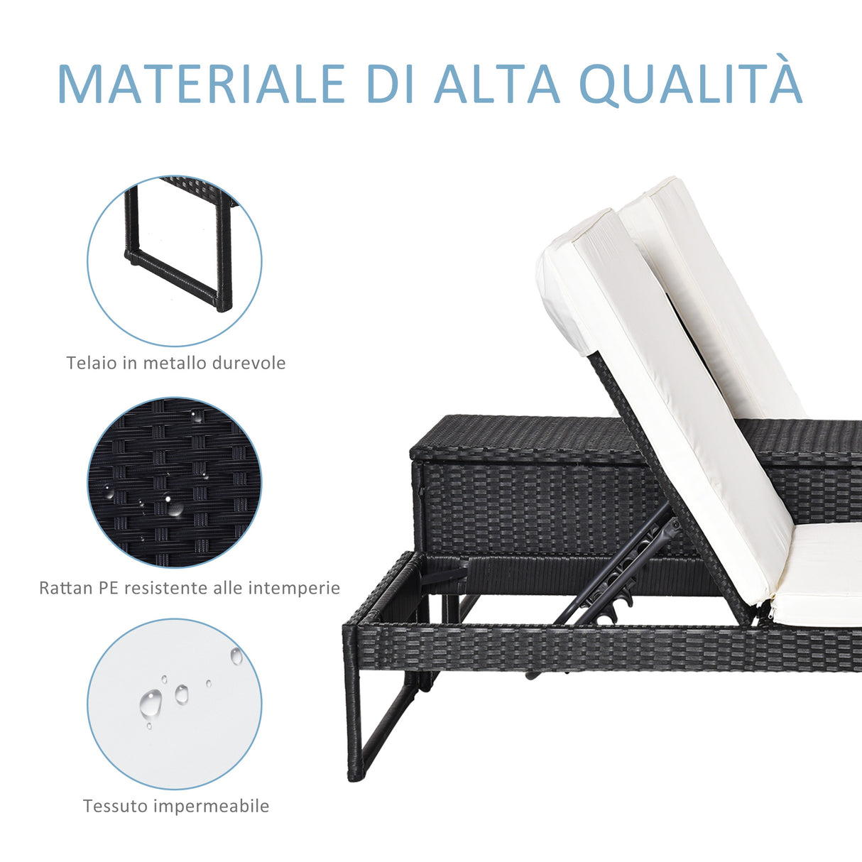 easycomfort easycomfort set 2 lettini prendisole con tavolino in pe rattan nero e materassini bianchi