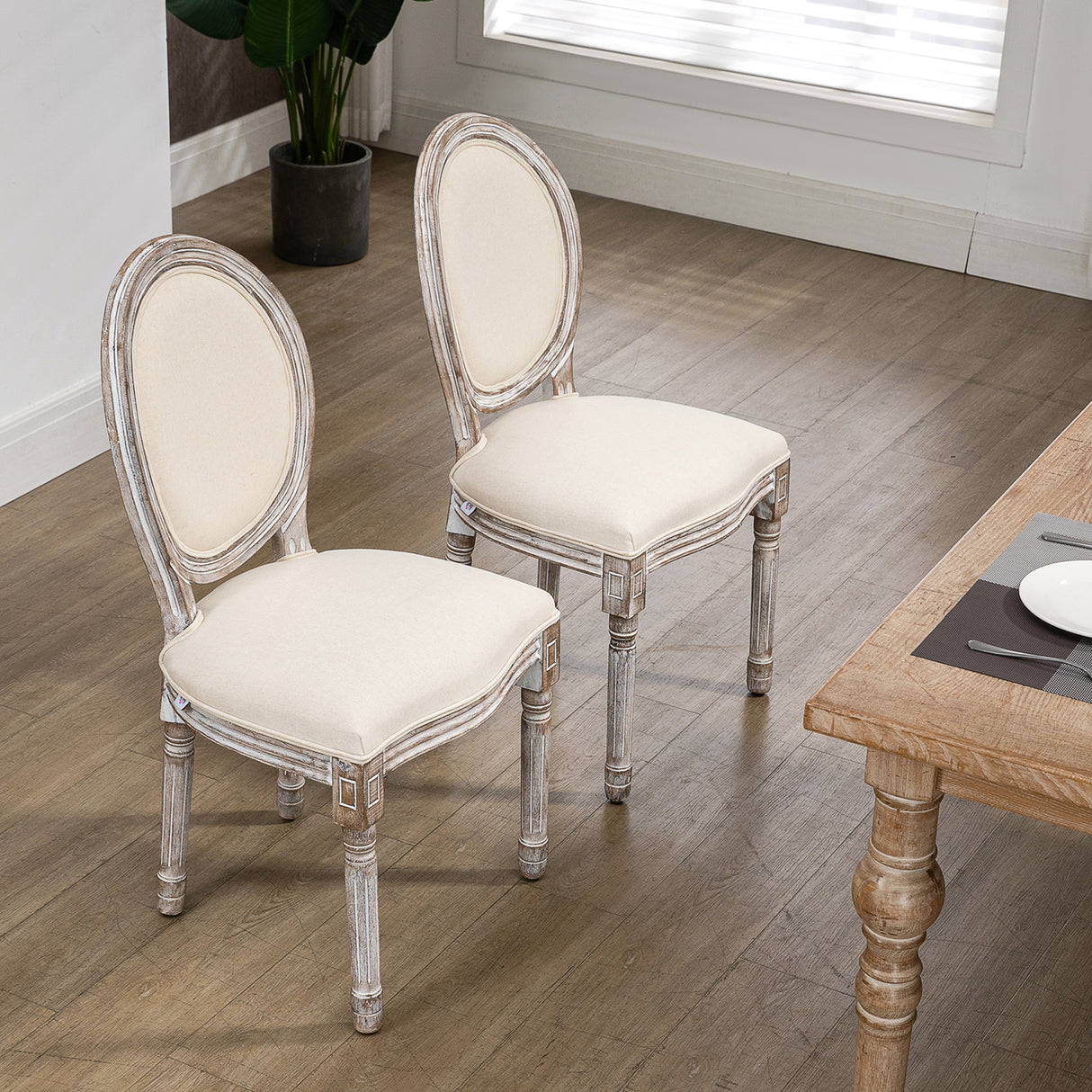 easycomfort easycomfort set 2 sedie per tavolo da pranzo classiche in legno con rivestimento in tessuto crema