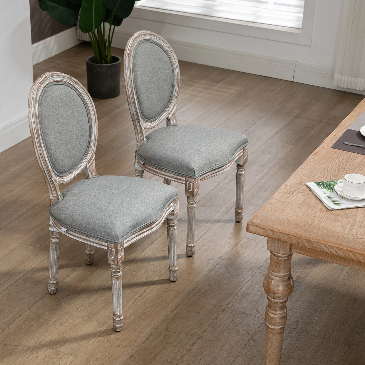 easycomfort easycomfort set 2 sedie per tavolo da pranzo classiche in legno con rivestimento in tessuto grigio
