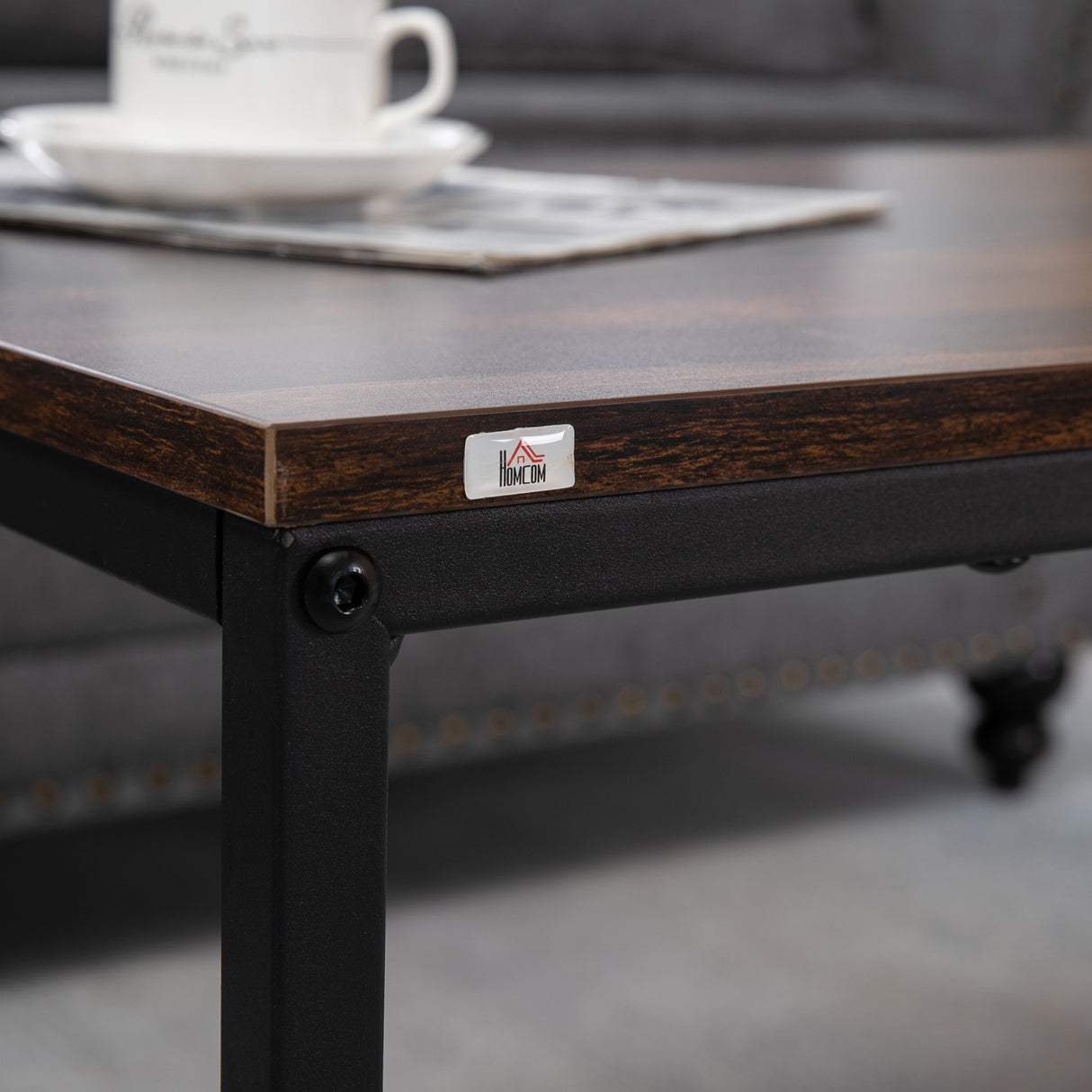 easycomfort easycomfort set 2 tavolini da caffe impilabili in stile industriale in legno e acciaio marrone e nero