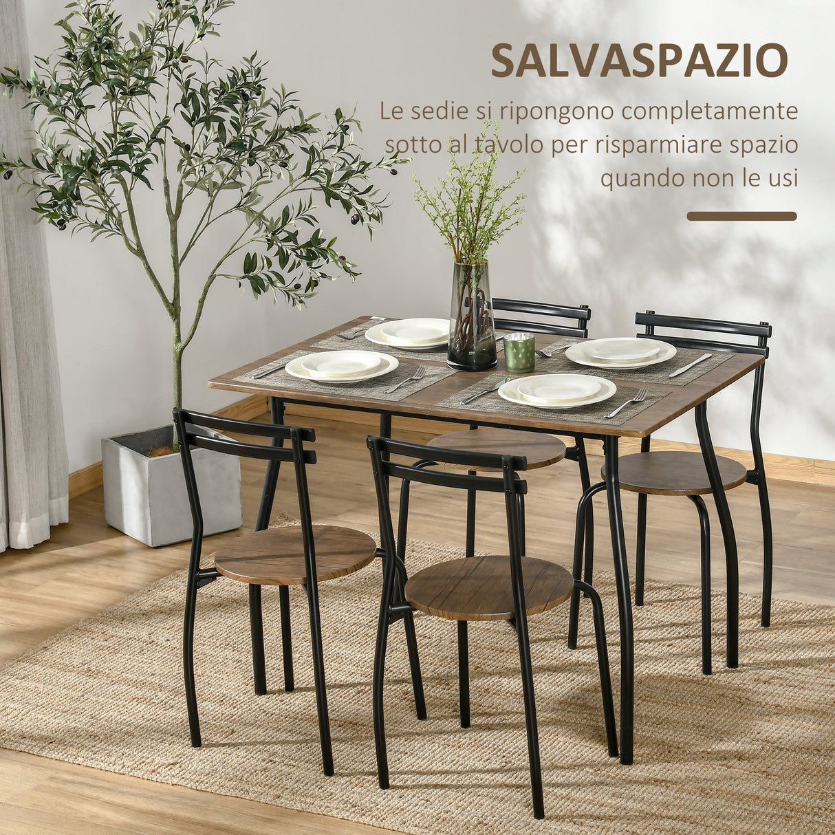 easycomfort easycomfort set 5 pezzi tavolo e sedie da pranzo 1 tavolo rettangolare e 4 sedie in acciaio e mdf per spazi limitati