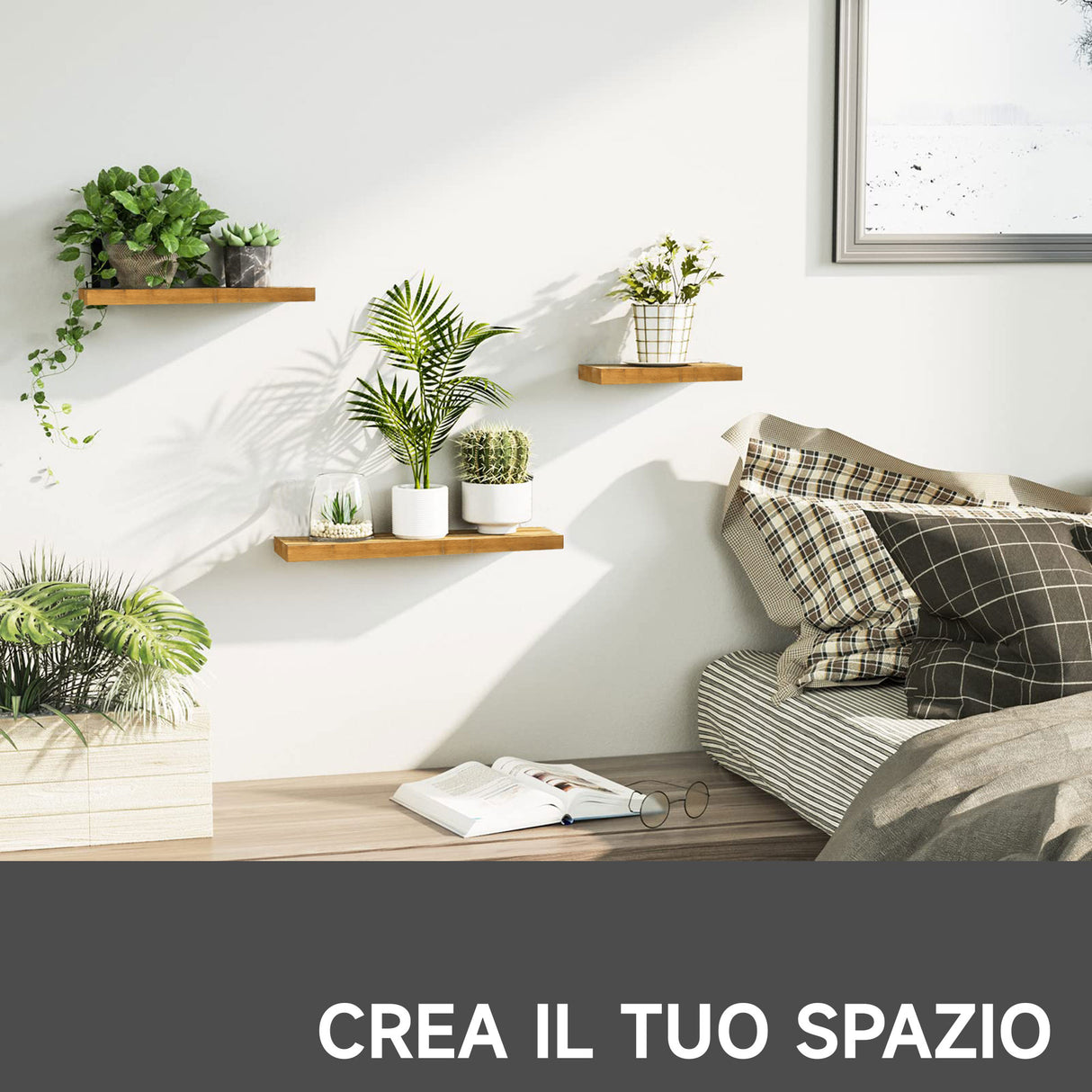 easycomfort easycomfort set da 3 mensole da parete in legno di pino 304050x18x3 6 cm marrone