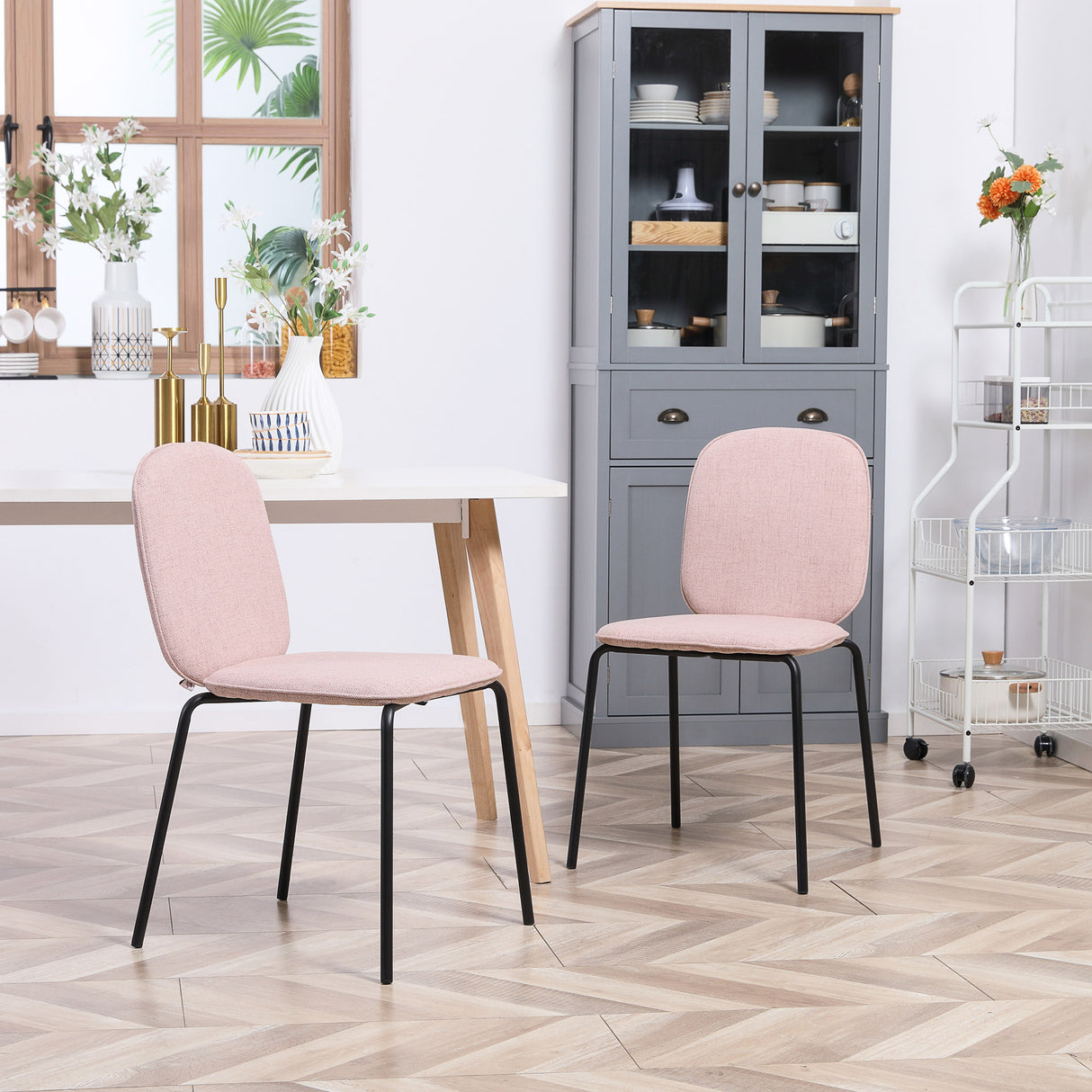easycomfort easycomfort set di 2 sedie da pranzo in tessuto imbottite e impilabili con gambe in acciaio rosa