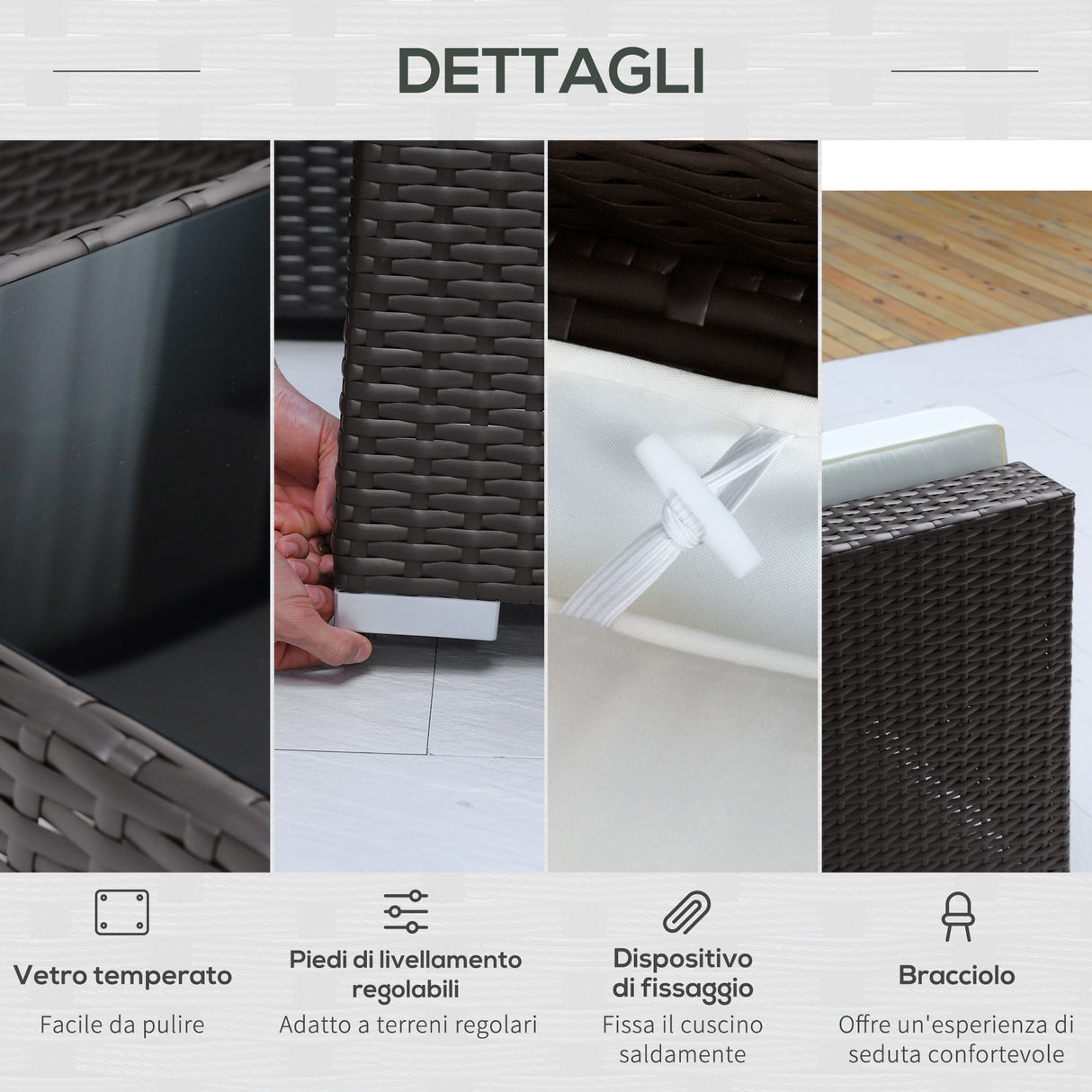 easycomfort easycomfort set mobili da giardino in rattan 7pz poltrone tavolino con cuscini marrone