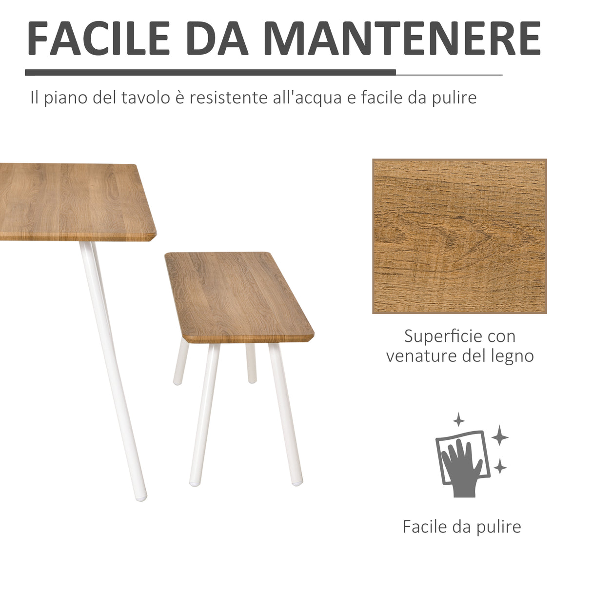 easycomfort easycomfort set tavolo da pranzo con 2 panche in stile nordico in mdf e metallo bianco