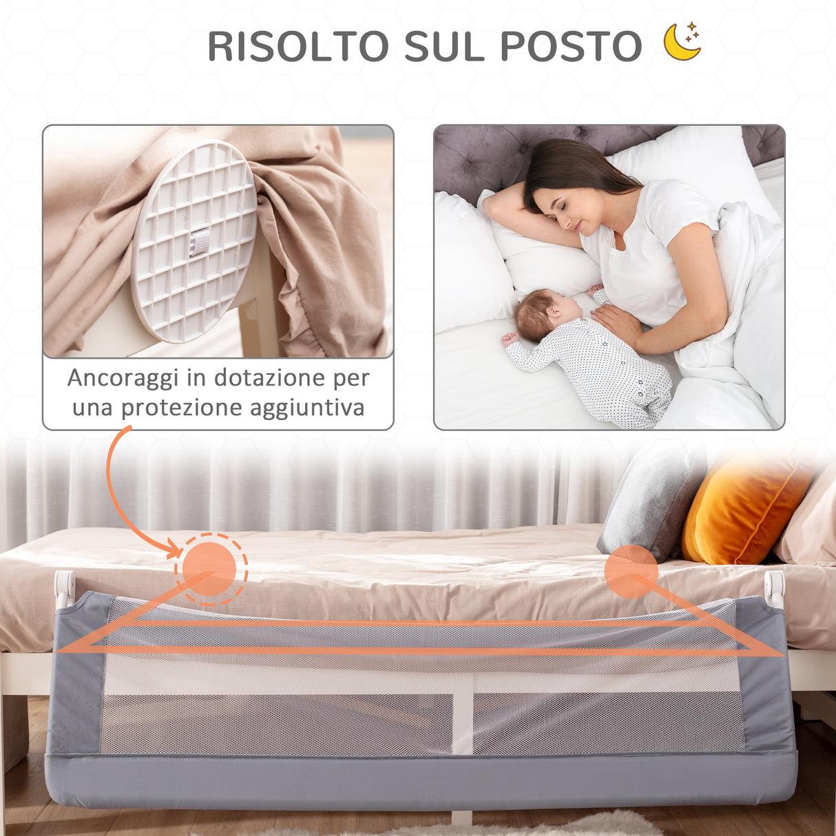 easycomfort easycomfort sponda letto per bambini da 18 mesi barriera di sicurezza universale anticaduta con tessuto a rete 150x40x60cm grigio
