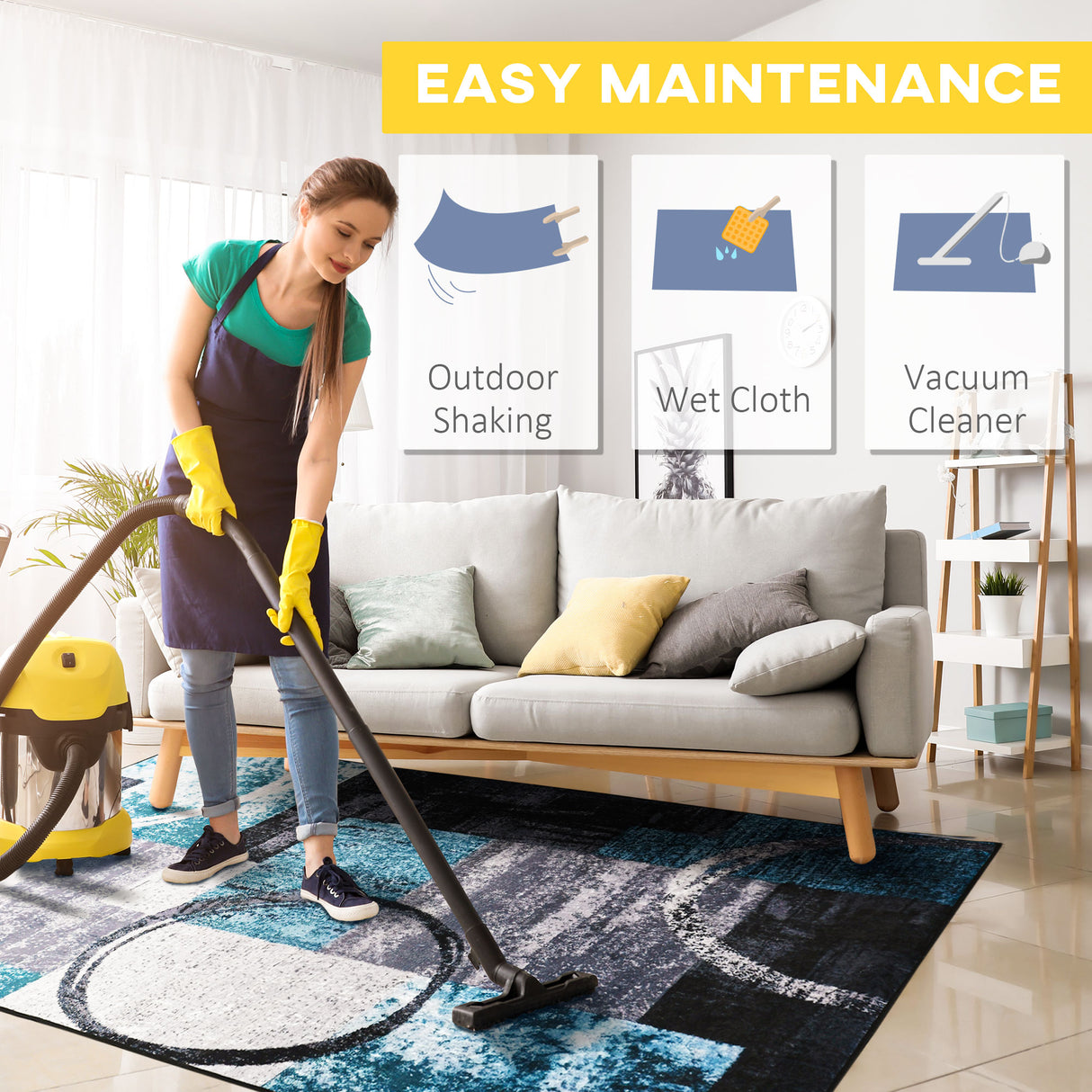 easycomfort easycomfort tappeto moderno pelo corto in poliestere per interni 200x140cm blu nero e bianco