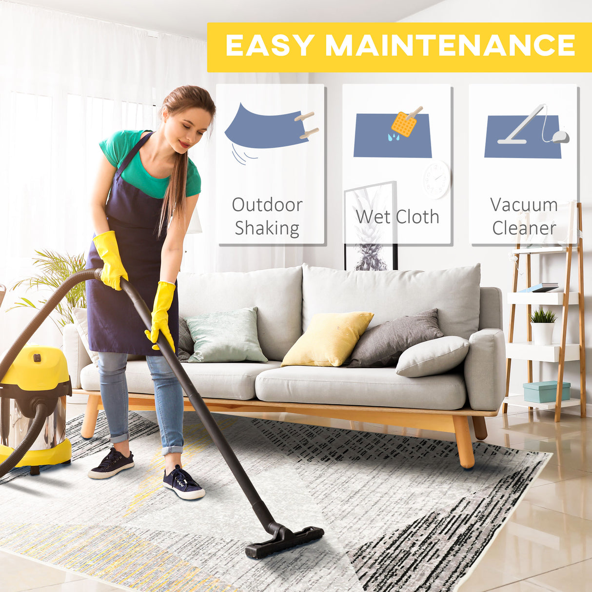 easycomfort easycomfort tappeto moderno pelo corto in poliestere per interni 200x140cm grigio giallo bianco 1