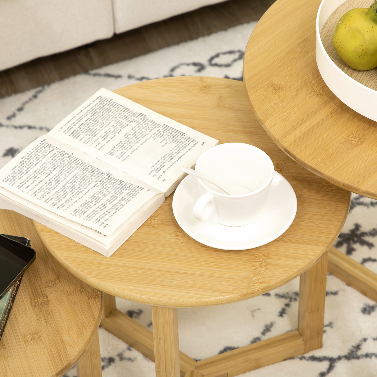 easycomfort easycomfort tavolini da salotto 3 pezzi in bambu con design impilabile 48x4840x4032x32 cm