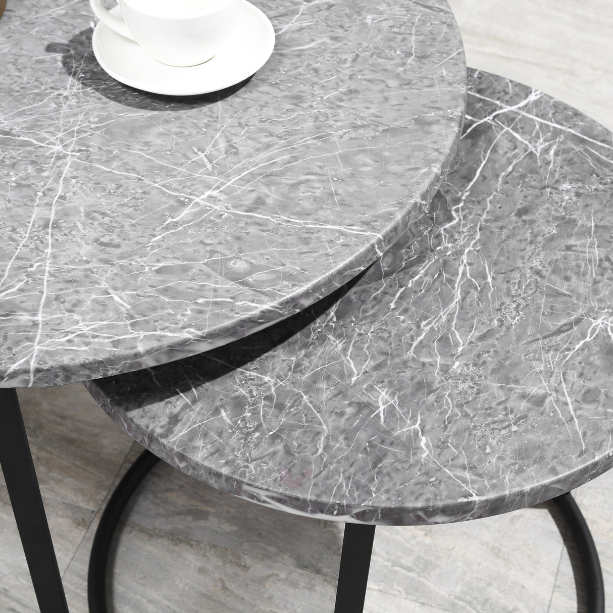 easycomfort easycomfort tavolini da salotto set 2 pezzi con piano effetto marmo in metallo nero