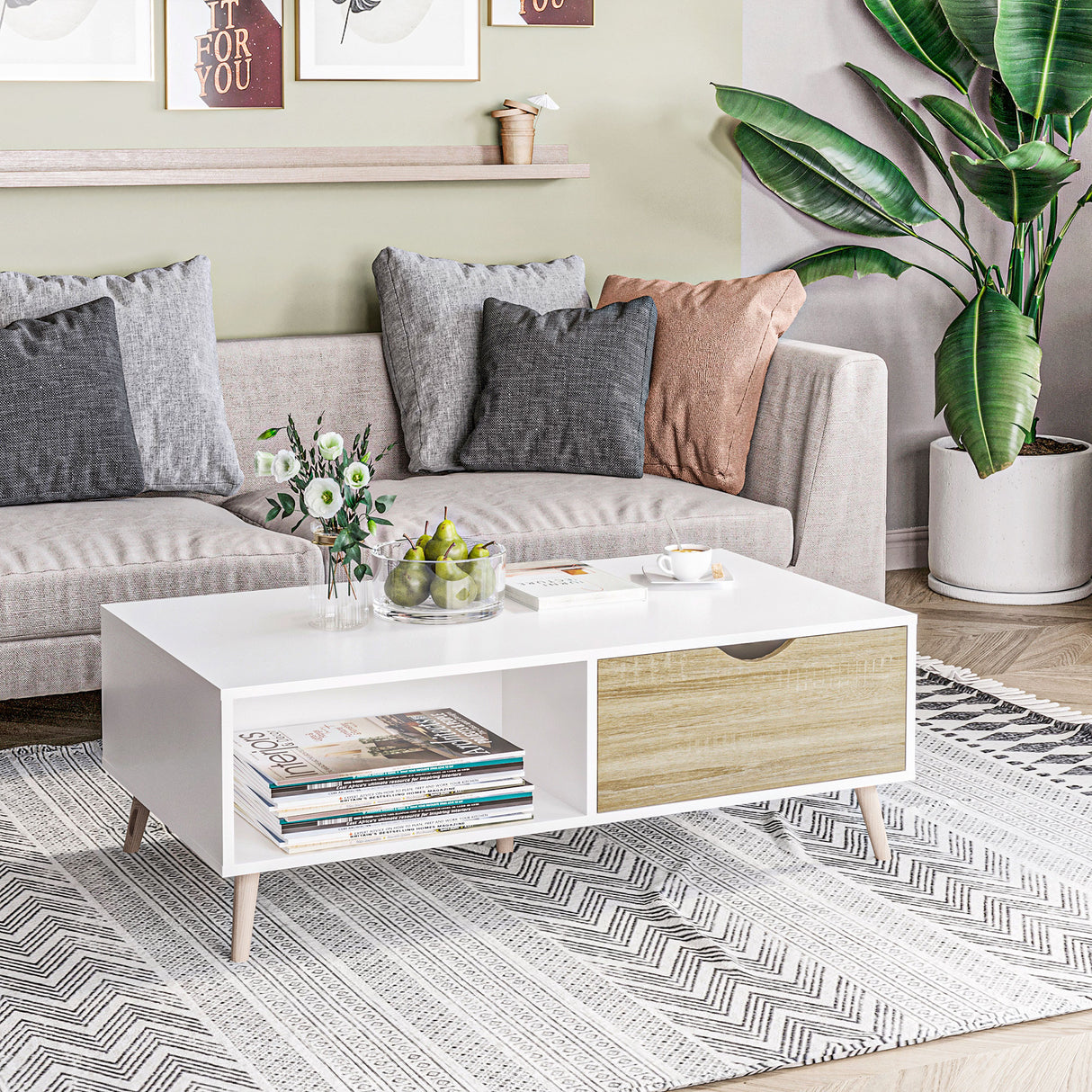 easycomfort easycomfort tavolino basso da caffe in truciolato e metallo per soggiorno ingresso e studio 106x58x39 5 cm bianco