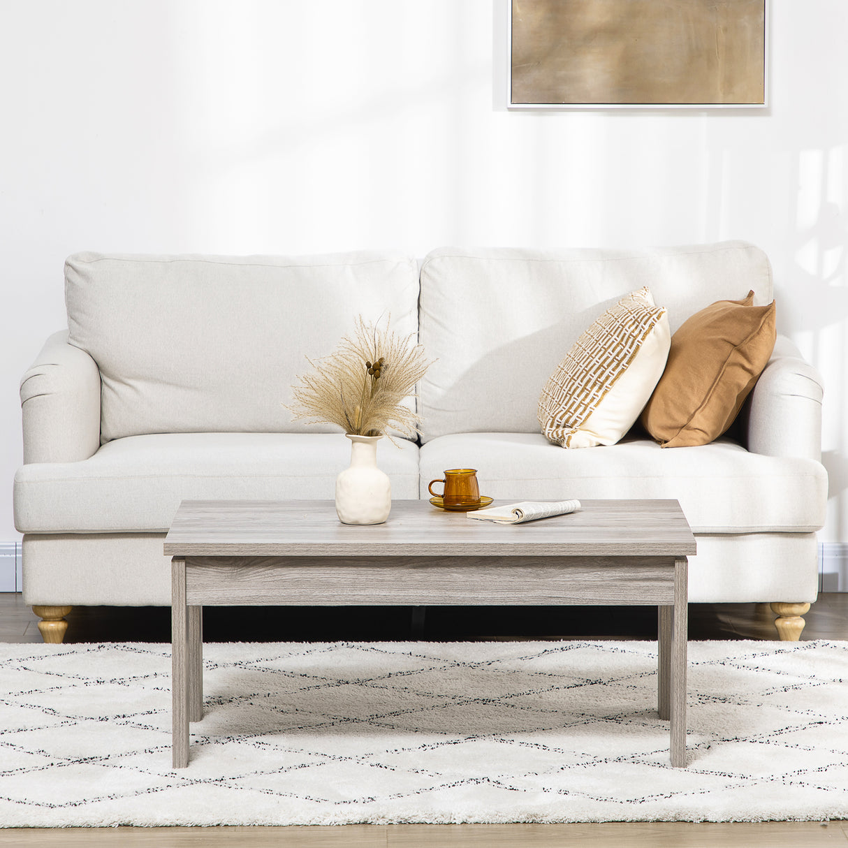 easycomfort easycomfort tavolino basso da caffe in truciolato grigio per soggiorno e studio con piano rettangolare e 4 gambe 100x55x45 cm