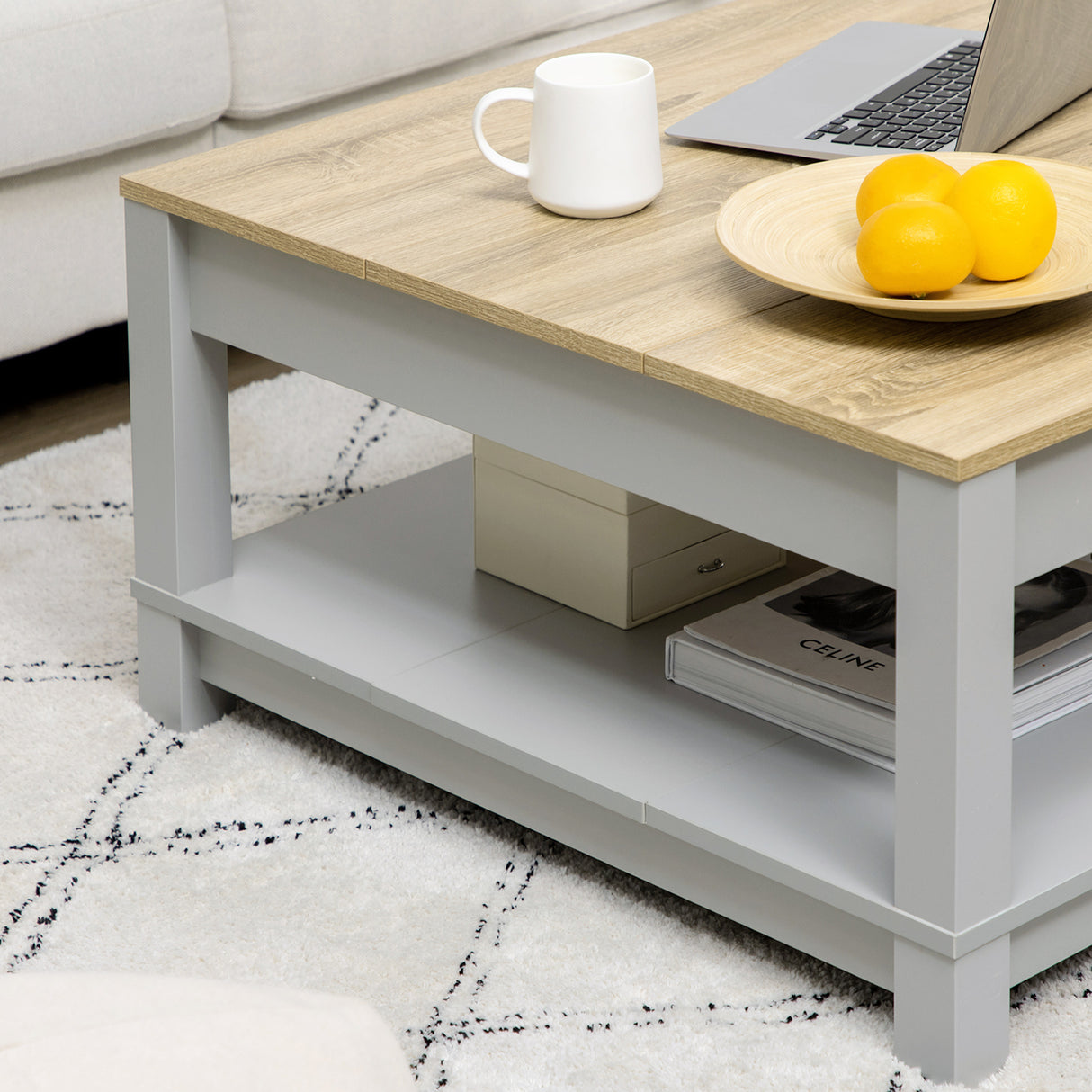 easycomfort easycomfort tavolino da caffe moderno in truciolato con ripiano aperto 80x80x42 5 cm grigio e color legno