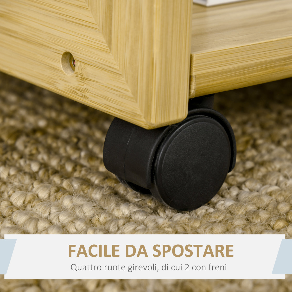 easycomfort easycomfort tavolino da divano e salotto a 4 ruote struttura salvaspazio in bambu 39x35 5x59cm