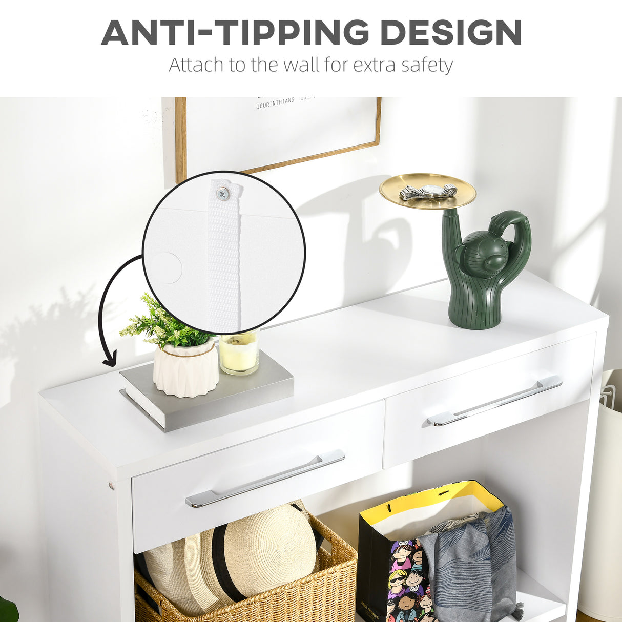 easycomfort easycomfort tavolo consolle da ingresso in truciolato con ripiano inferiore e 2 cassetti 101 6x28x76 2 cm bianco