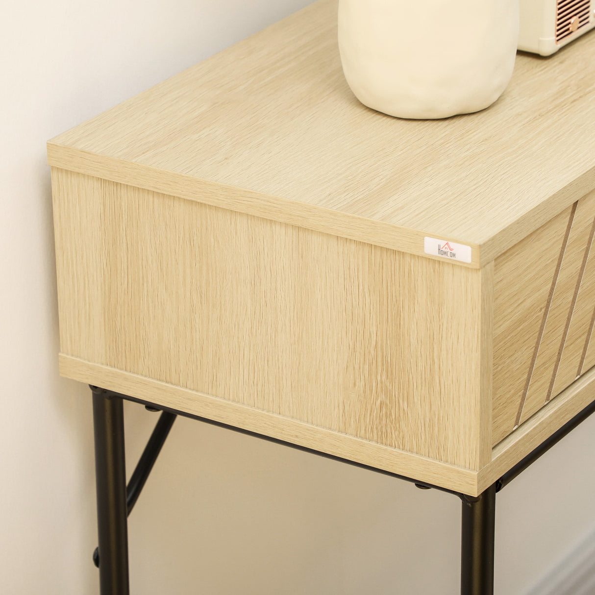 easycomfort easycomfort tavolo consolle in legno e metallo stile industriale con 2 cassetti 110x29 5x78cm naturale
