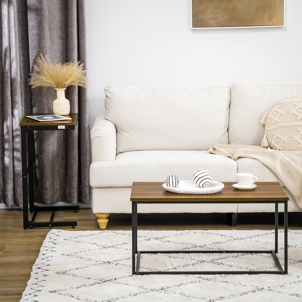 easycomfort easycomfort tavolo da caffe set 2 pezzi annidati in mdf e acciaio per soggiorno e camera da letto nero e noce